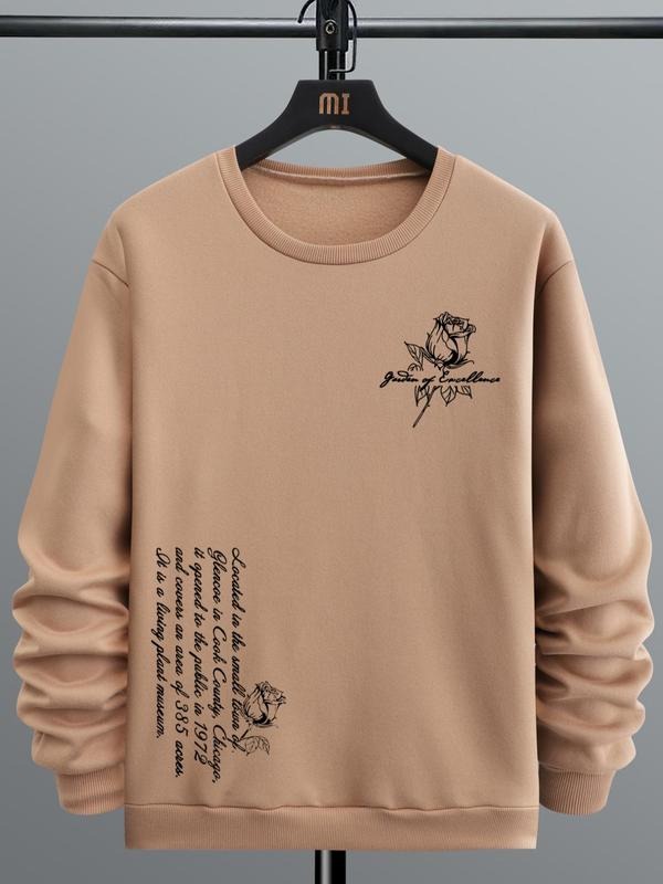 Men'WB shield Floral & Slogan Graphic Crewneck Sweatshirt, Long Sleeve Tops Pullover for Spring & Fall, 2024 Trendy Comfy...