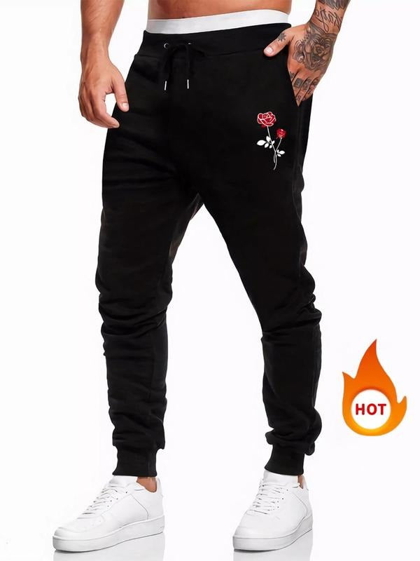 Men'WB shield Floral Print Drawstring Waist Sweatpants, Regular Fit Casual Pocket Grommet Eyelet Trousers for Fall &...