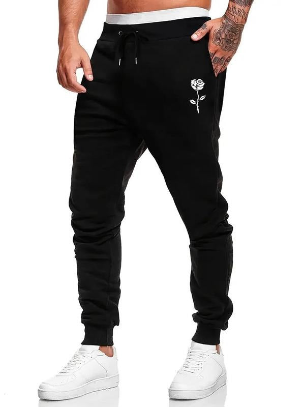 Men'WB shield Floral Print Pocket Drawstring Waist Sweatpants, Regular Fit Casual Comfy Grommet Eyelet Trousers for Fall...