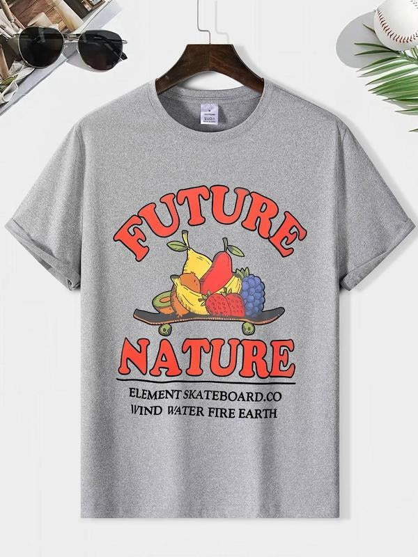 Men'WB shield Fruit Print Round Neck Tee, Regular Fit Casual Short Sleeve Crew Neck T-shirt for Summer, Men'WB shield Top...