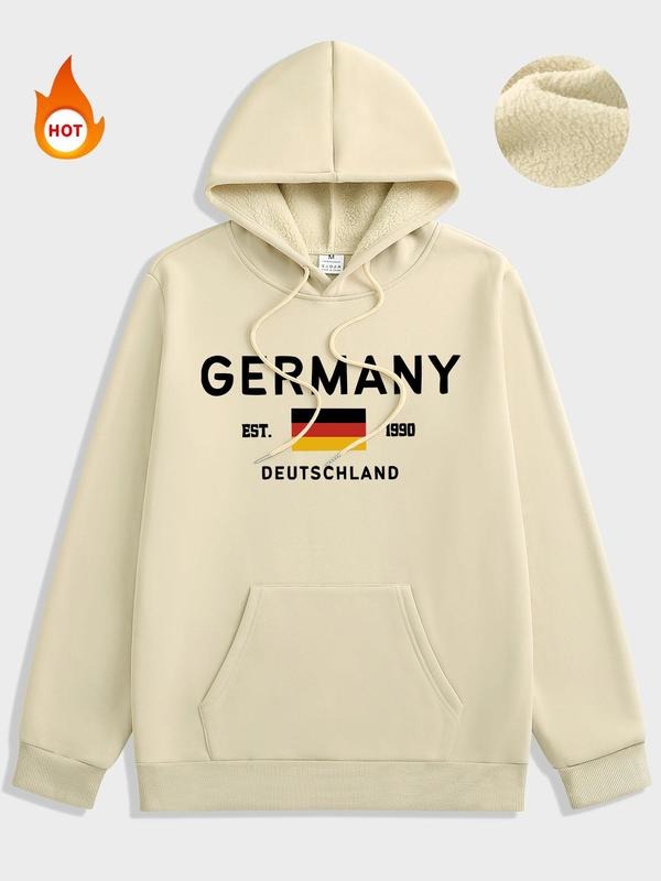 Men'WB shield Germany Flag & Letter Print Drawstring Pocket Hoodie, Regular Fit Casual Long Sleeve Fleece Hooded...