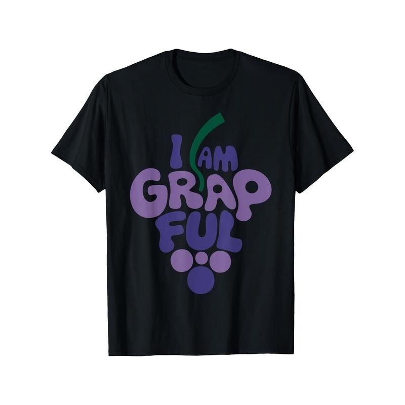 Men'WB shield Grape Parody Graphic Tee, Black Casual Short Sleeve Round Neck Shirt with Playful Animal Design, Machine...