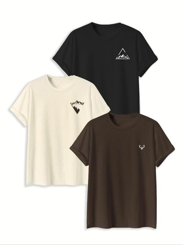 Men'WB shield Graphic Print Round Neck Tee, Regular Fit Casual Short Sleeve T-shirt, Men'WB shield Summer Top for Daily...