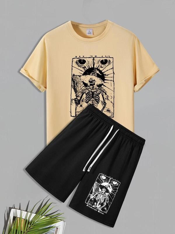 Men'WB shield Graphic Print Short Sleeve Tee & Shorts Straw hat pirates Set, Casual Round Neck T-shirt & Shorts, Men'WB...