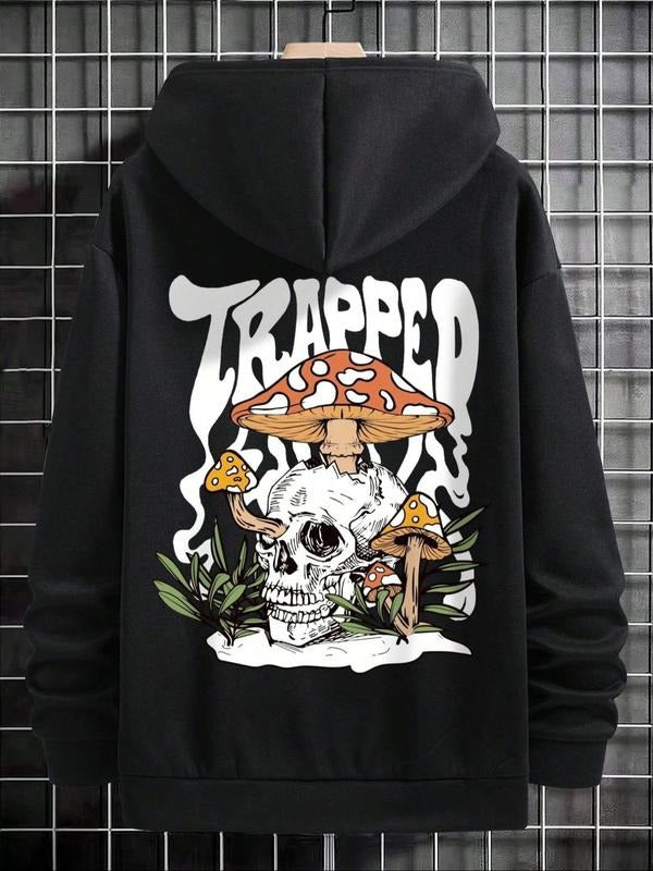 Men'WB shield Hallowee Skull Cartoon Mushroom Graphic Print Drop Shoulder Lounge Hoodie, Regular Fit Casual Drawstring...
