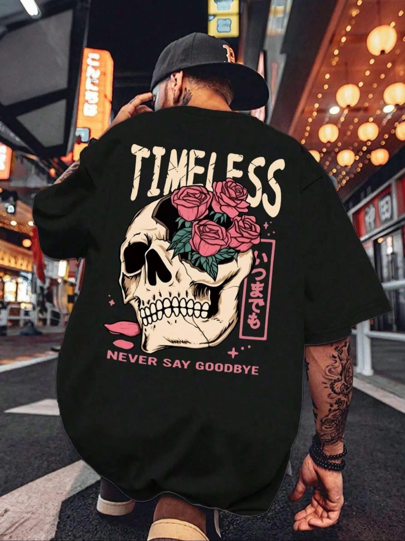 Men'WB shield Halloween Cartoon Skull & Rose Print Round Neck Tee, Casual Drop Shoulder Short Sleeve T-shirt for Summer,...