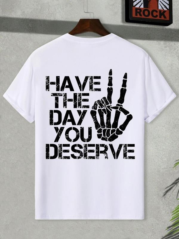 Men'WB shield Have TNF Day You Deserve Skeleton Hand Print Round Neck Tee, Loose Casual Comfy Short Sleeve T-shirt for...