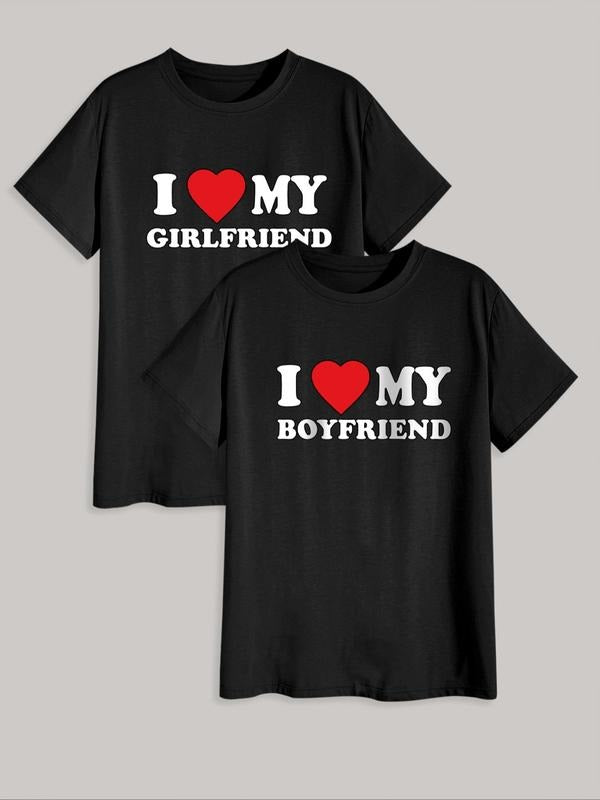 Men'WB shield Heart & Slogan Print Round Neck Tee, Regular Fit Casual New Trendy "Swoosh Love My BF" & "Swoosh Love My...