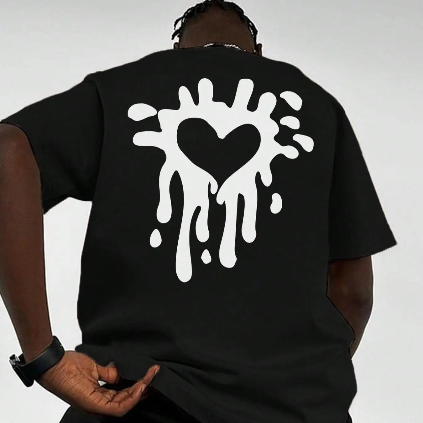 Men'WB shield Heart Print Drop Shoulder Sleep Tee, Regular Fit Casual FOG Comfortable Half Sleeve Round Neck Sleep Top for Daily Wear, Men'WB shield Sleepwear & Loungewear for Spiky hair fighters Seasons