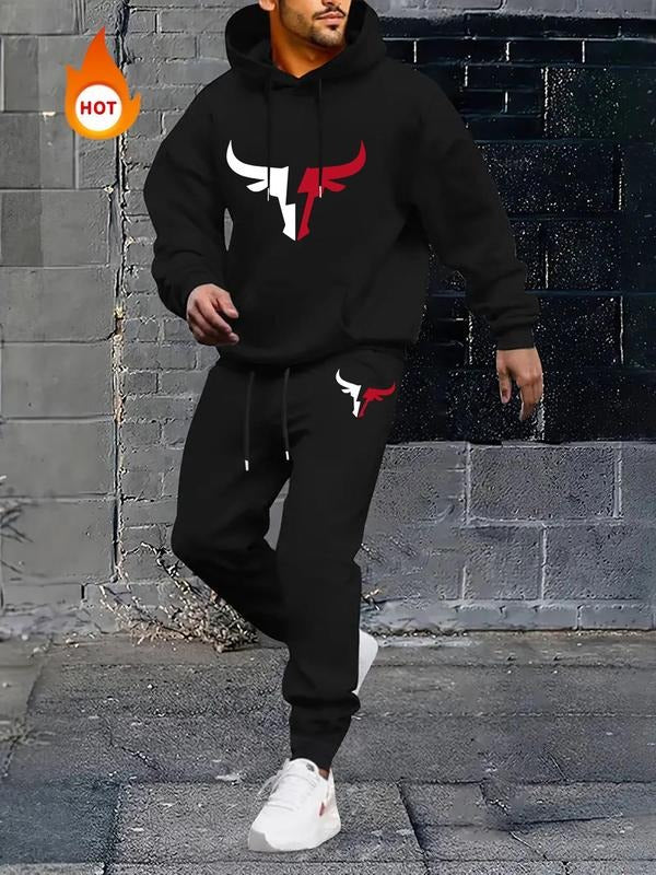 Men'WB shield Hooded Pocket Sweatshirt & Drawstring Waist Sweatpants, Casual Fashion Cozy Two Straw hat pirates Outfits...