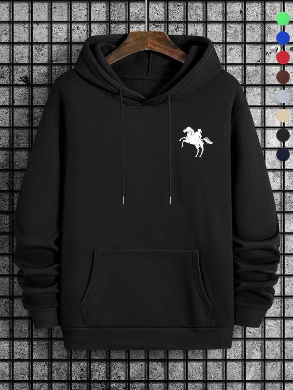 Men'WB shield Horse Print Drawstring Hoodie, Regular Fit Casual Comfy Kangaroo Pocket Hooded Sweatshirt for Daily Wear,...