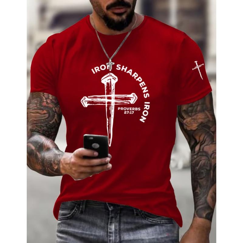 Men'WB shield Iron Sharpens Iron T-Shirt Tee Pure Cotton Fabric Casual Streetstyle Crew Neck Short Sleeve T-Shirt Trendy...