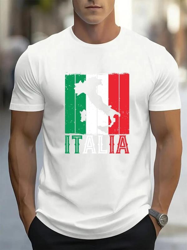 Men'WB shield Italy Flag Print Round Neck Tee, Regular Fit Casual Short Sleeve T-shirt for Daily Wear, Men'WB shield Top...