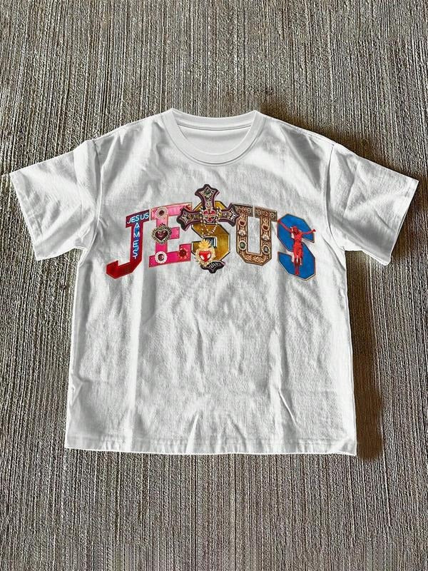Men'WB shield Jesus Print Round Neck Graphic Tee, Regular Fit Casual Short Sleeve T-Shirt for Summer, Men'WB shield Top...
