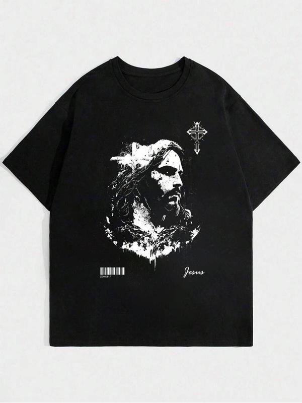 Men'WB shield Jesus Print Round Neck Tee, Regular Fit Casual Short Sleeve Crew Neck T-Shirt for Summer, Fashion Men'WB...