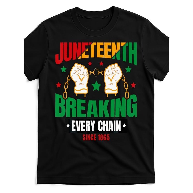 Men'WB shield Juneteenth Freedom T-Shirt - Breaking Every Chain Since 1865 Graphic Design, 180g Cotton Crewneck...