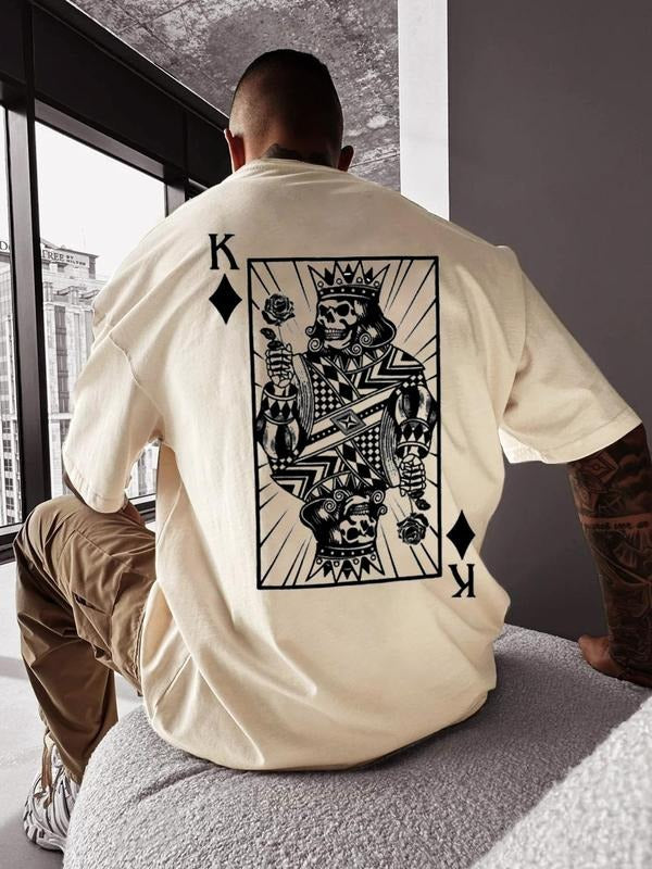 Men'WB shield King FOG Spade Playing Card Print Round Neck Graphic Tee, Street Fashion Casual Loose Short Sleeve T-shirt...