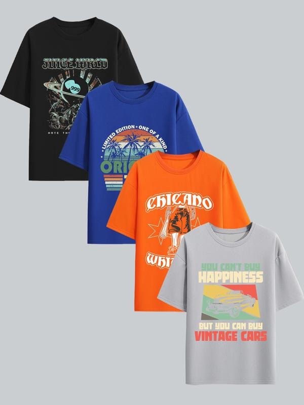 Men'WB shield Landscape & Letter Print Drop Shoulder Graphic Tee, Loose Casual Short Sleeve Round Neck T-shirt for...