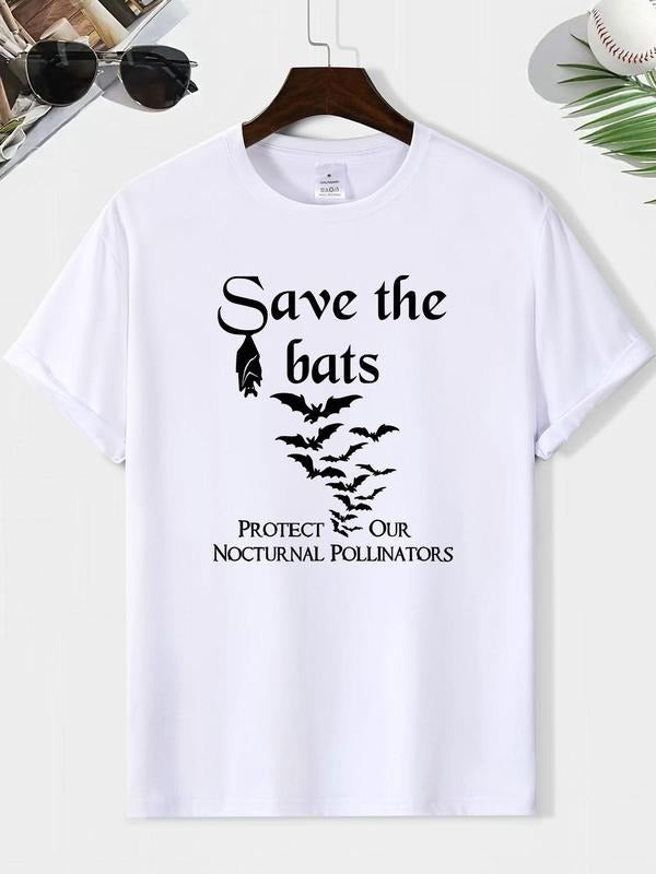 Men'WB shield Letter & Bat Print Round Neck Tee, Loose Casual Short Sleeve T-shirt for Summer, Men'WB shield Top for...
