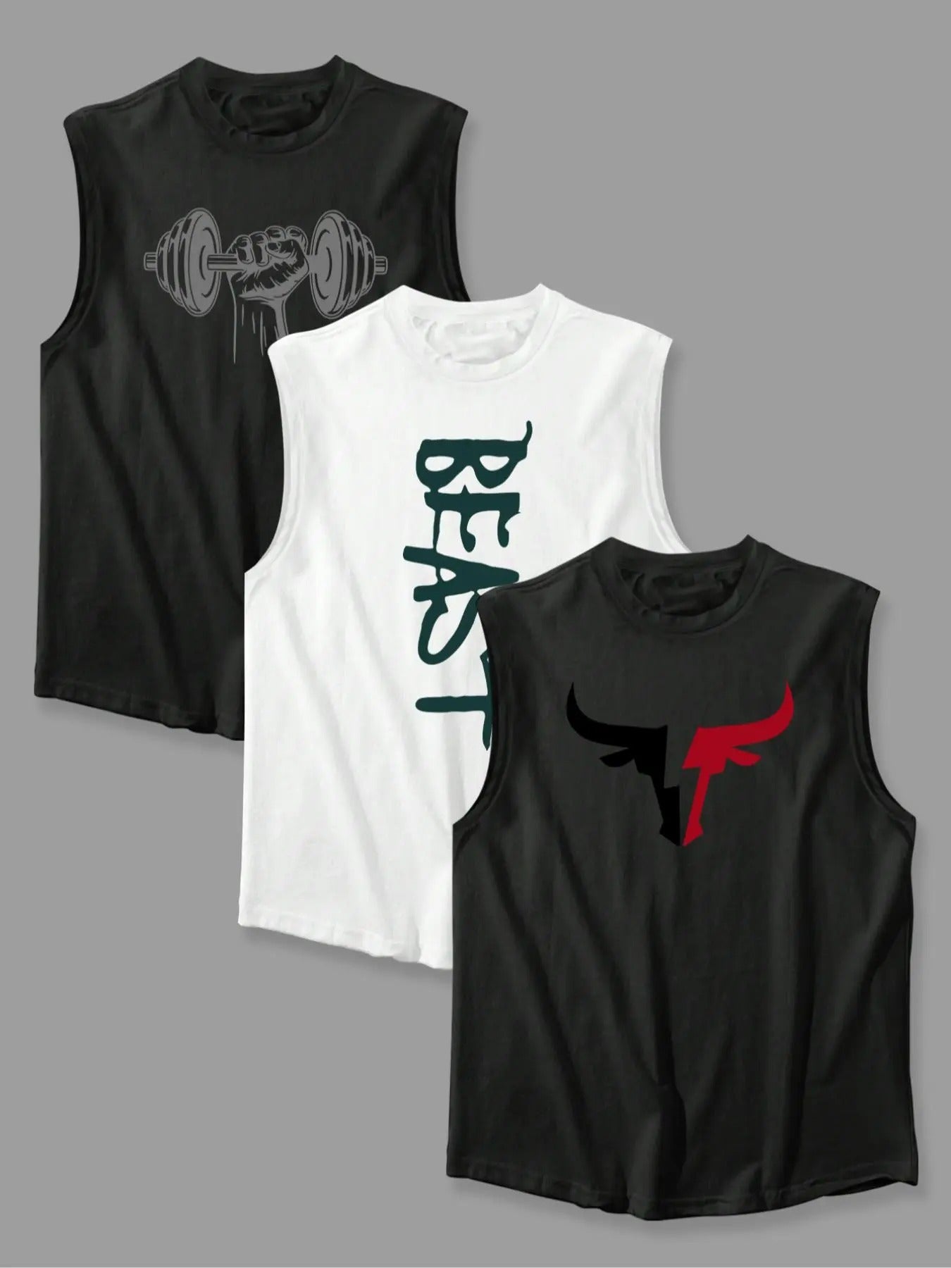Men'WB shield Letter & Bull Head Print Tank Top, Regular Fit Casual Sleeveless Round Neck Top for Summer, Men'WB shield...