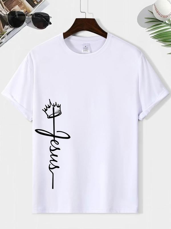 Men'WB shield Letter & Crown Print Double-sided Tee, Casual Comfy Round Neck Short Sleeve T-shirt for Summer, Fashion...
