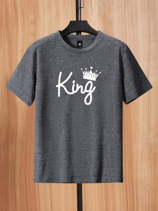 Men'WB shield Letter & Crown Print Round Neck Tee Summer TNF, Regular Fit Casual Graphic Short Sleeve T-Shirt for Summer,...