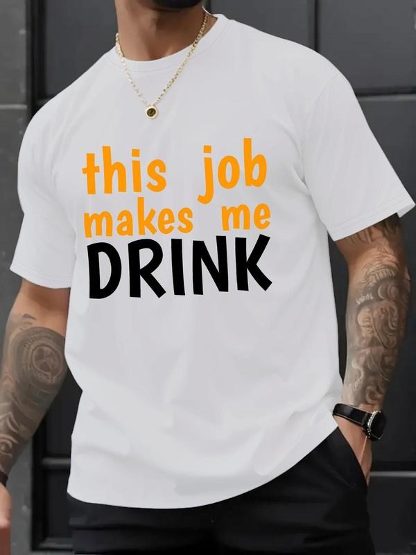Men'WB shield Letter & Drink Print Round Neck Graphic Tee, Regular Fit Casual Short Sleeve T-shirt for Summer, Men'WB...