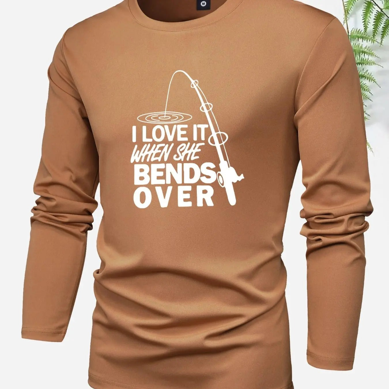 Men'WB shield Letter & Fishing Rod Print Round Neck Long Sleeve Tee, Regular Fit Casual Crew Neck T-shirt for Outdoor...