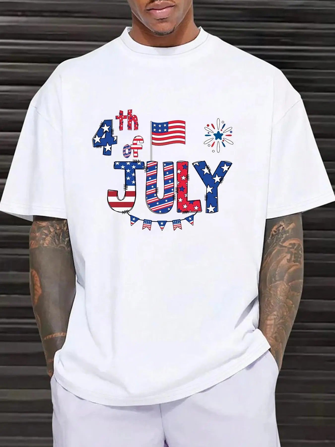 Men'WB shield Letter & Flag Print Drop Shoulder Tee, Regular Fit Casual Graphic Crew Neck T-Shirt, Fashion Men'WB shield...