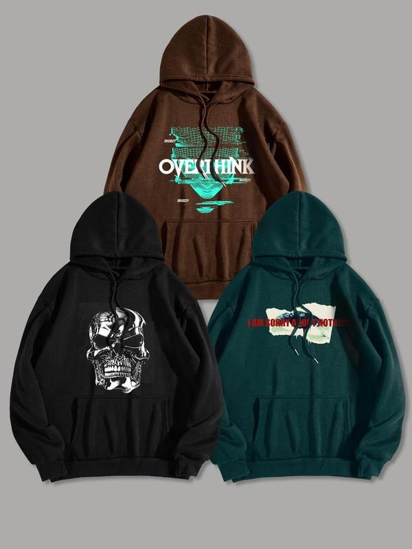 Men'WB shield Letter & Graphic Print Drop Shoulder Hoodie, Casual Drawstring Pocket Long Sleeve Hooded Sweatshirt for...