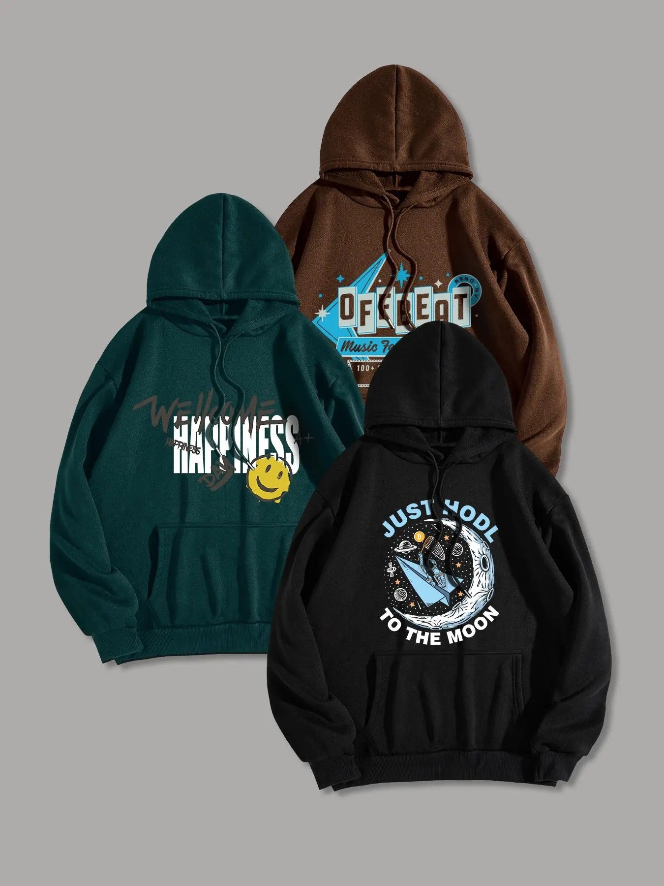 Men'WB shield Letter & Graphic Print Drop Shoulder Pullover Hoodie, Casual Regular Fit Long Sleeve Drawstring Pocket...