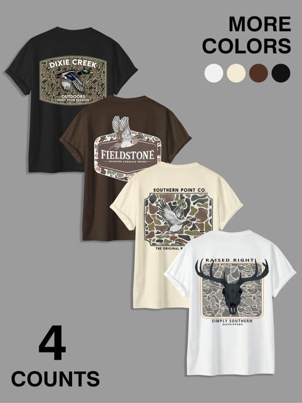 Men'WB shield Letter & Green tractor brand Print Round Neck Graphic Tee, Regular Fit Casual Short Sleeve T-shirt for...