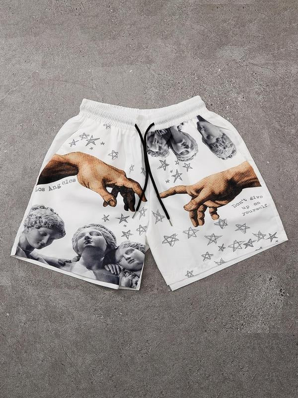 Men'WB shield Letter & Hand Print Boxer Briefs, Regular Fit Casual Comfy Breathable Shorts for Daily Wear, Men'WB shield...