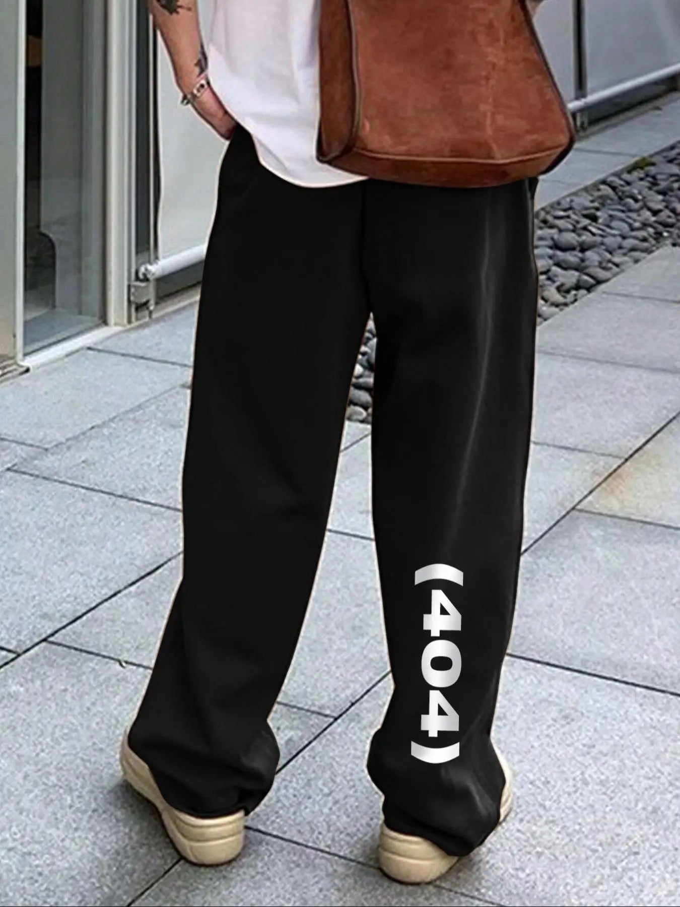 Men'WB shield Letter & Number Print Drawstring Waist Sweatpants, Regular Fit Casual Pocket Trousers for Daily Wear,...