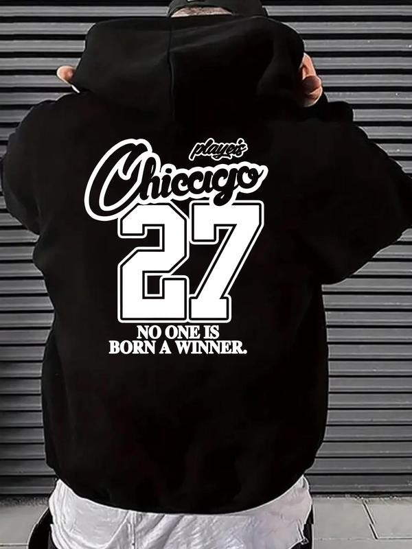 Men'WB shield Letter & Number Print Drop Shoulder Hoodie, Fashion Casual Regular Fit Drawstring Pocket Hooded Sweatshirt...