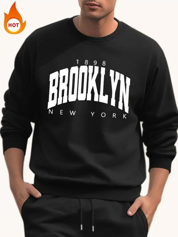 Men'WB shield Letter & Number Print Drop Shoulder Polar Fleece Sweatshirt, Casual FOG Comfy Long Sleeve Round Neck...