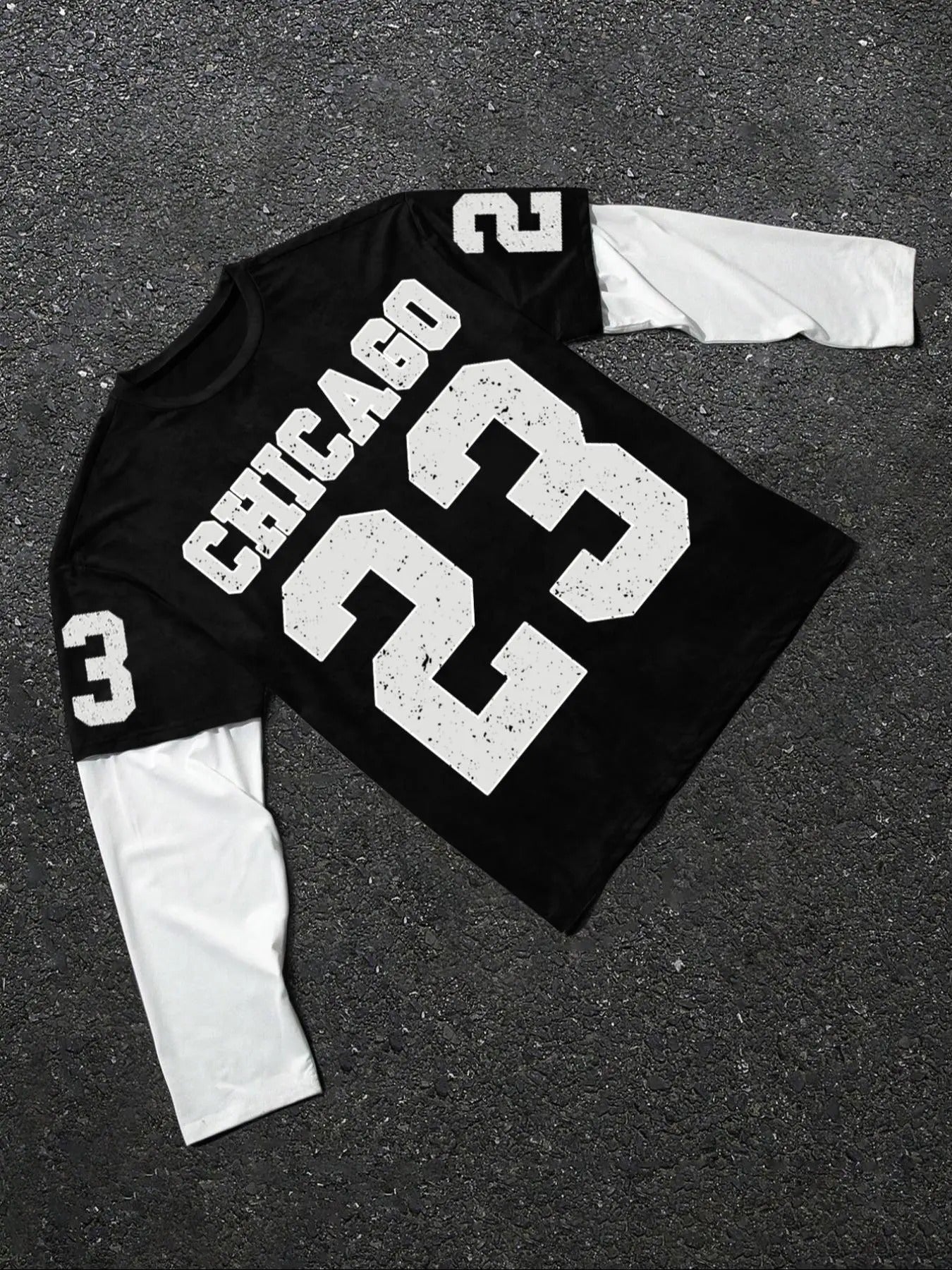 Men'WB shield Letter & Number Print Long Sleeve Tee, Casual Loose Fit Crew Neck T-Shirt for Spiky hair fighters Seasons,...