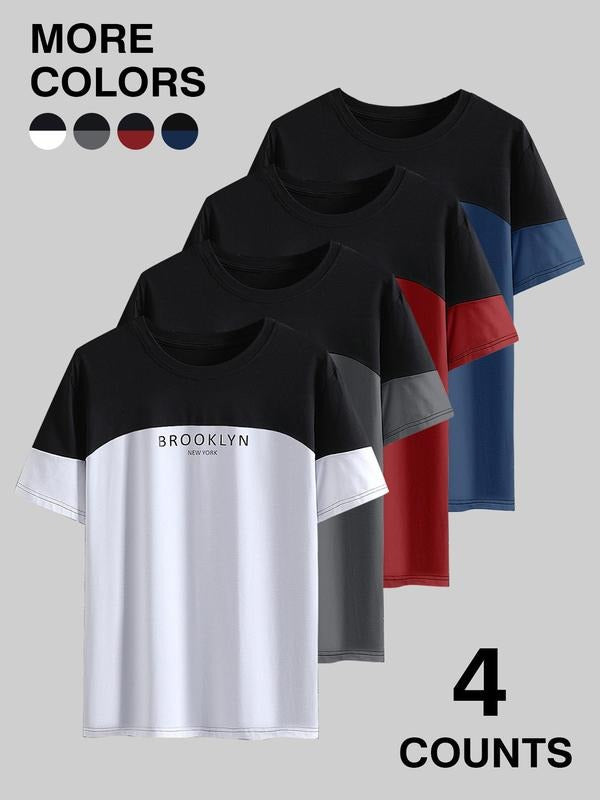 Men'WB shield Letter & Slogan Print Round Neck Tee, Regular Fit Casual Short Sleeve T-shirt for Summer, Men'WB shield Top...
