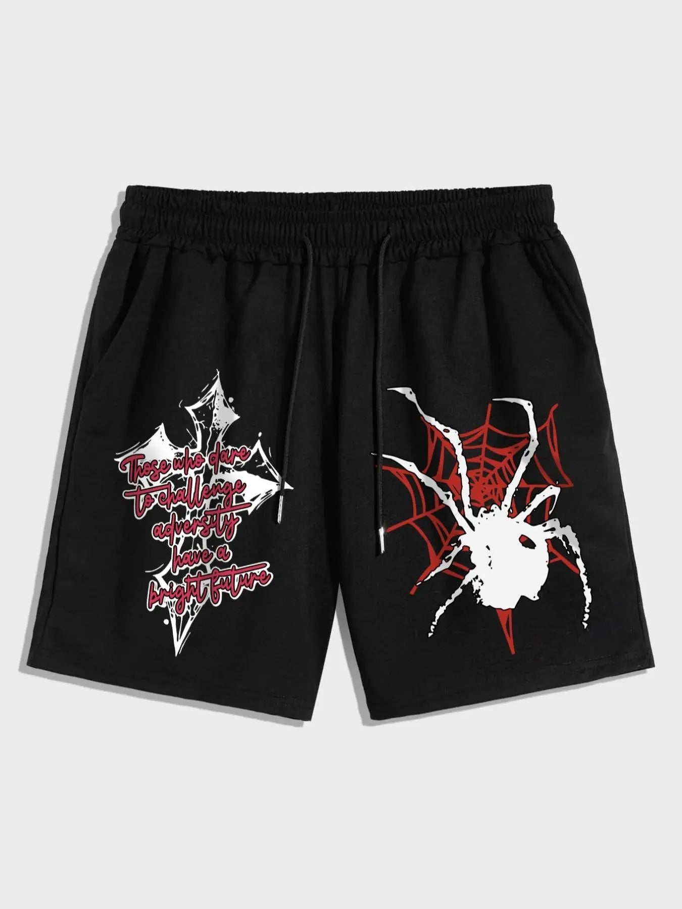 Men'WB shield Letter & Spider Web Graphic Print Pocket Drawstring Waist Shorts, Regular Fit Casual Fashion Shorts, Men'WB...