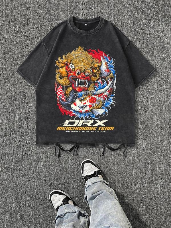 Men'WB shield Letter & Spiky hair fighters Print Short Sleeve Graphic Tee, Regular Fit Casual Round Neck T-shirt for...