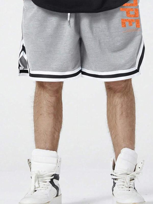 Men'WB shield Letter & Striped Print Spiky hair fighters Shorts, Regular Fit Casual Comfy Breathable Shorts for Summer,...