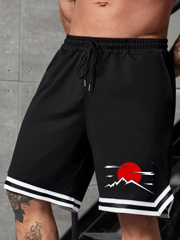 Men'WB shield Letter & Sunset Print Boxer Brief Swim Shorts, Regular Fit Casual Comfy Breathable Swim Shorts for Summer,...