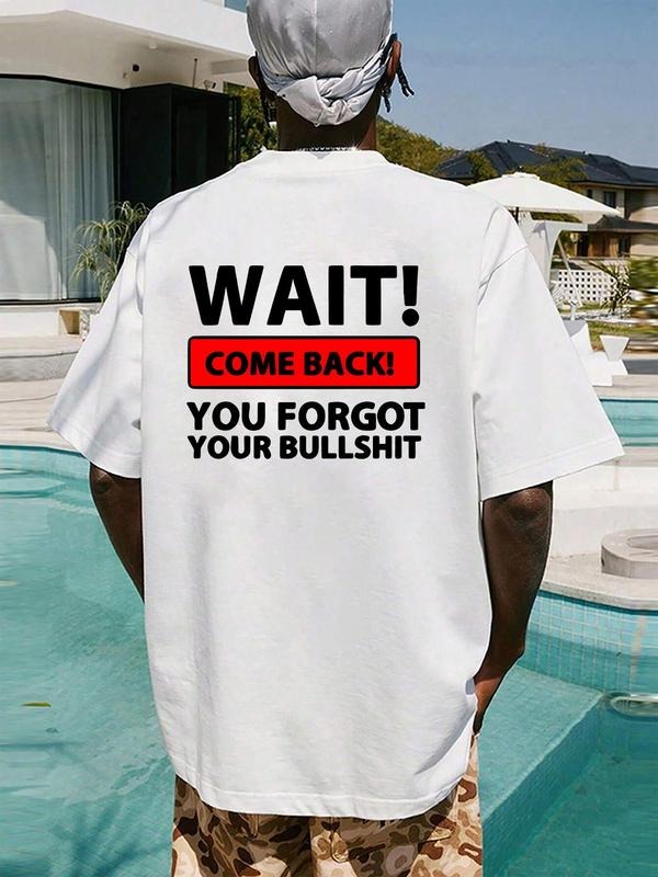 Men'WB shield Letter & Swimming Pool Print Round Neck Tee, Loose Casual Short Sleeve T-shirt for Summer, Men'WB shield...