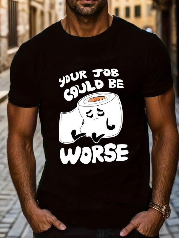 Men'WB shield Letter & Toilet Paper Print Round Neck Tee, Loose Casual Short Sleeve T-shirt for Summer, Men'WB shield Top...