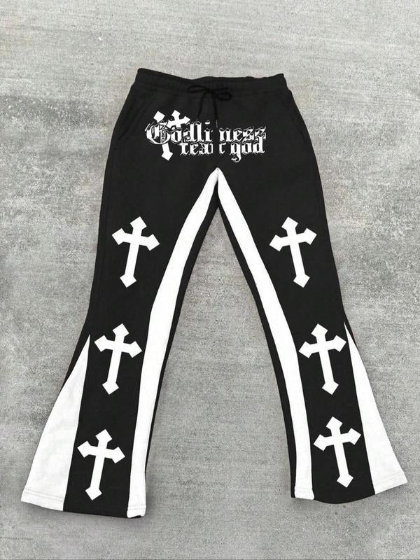 Men'WB shield Letter Cross Graphic Print Drawstring Waist Sweatpants, Street Casual Pocket Trousers for Daily Wear,...