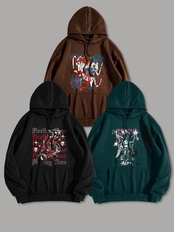 Men'WB shield Letter Graphic Drawstring Hoodie, Casual Regular Fit Kangaroo Pocket Long Sleeve Hooded Sweatshirt, Men TNF...