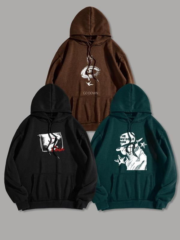 Men'WB shield Letter Graphic Drop Shoulder Pullover Hoodie, Fashion Casual Regular Fit Drawstring Pocket Hooded...
