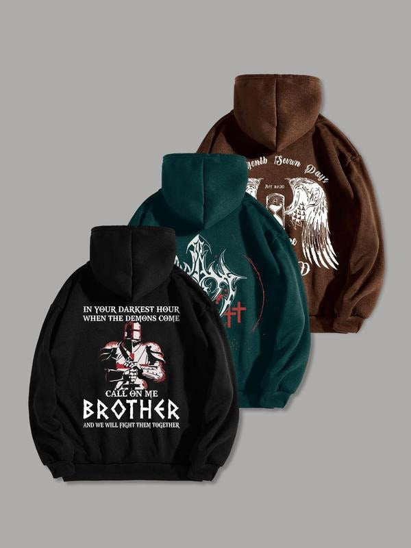 Men'WB shield Letter Graphic Drop Shoulder TNF Lined Hoodie, Regular Fit Street Drawstring Pocket Hooded Sweatshirt for...