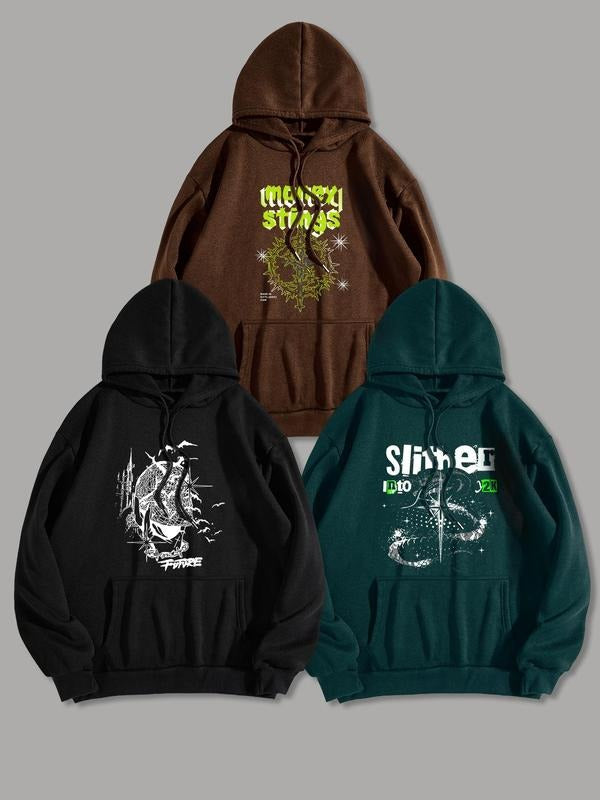 Men'WB shield Letter Graphic Print Pocket Drawstring Hoodie, Regular Fit Casual Drop Shoulder Long Sleeve Hooded...