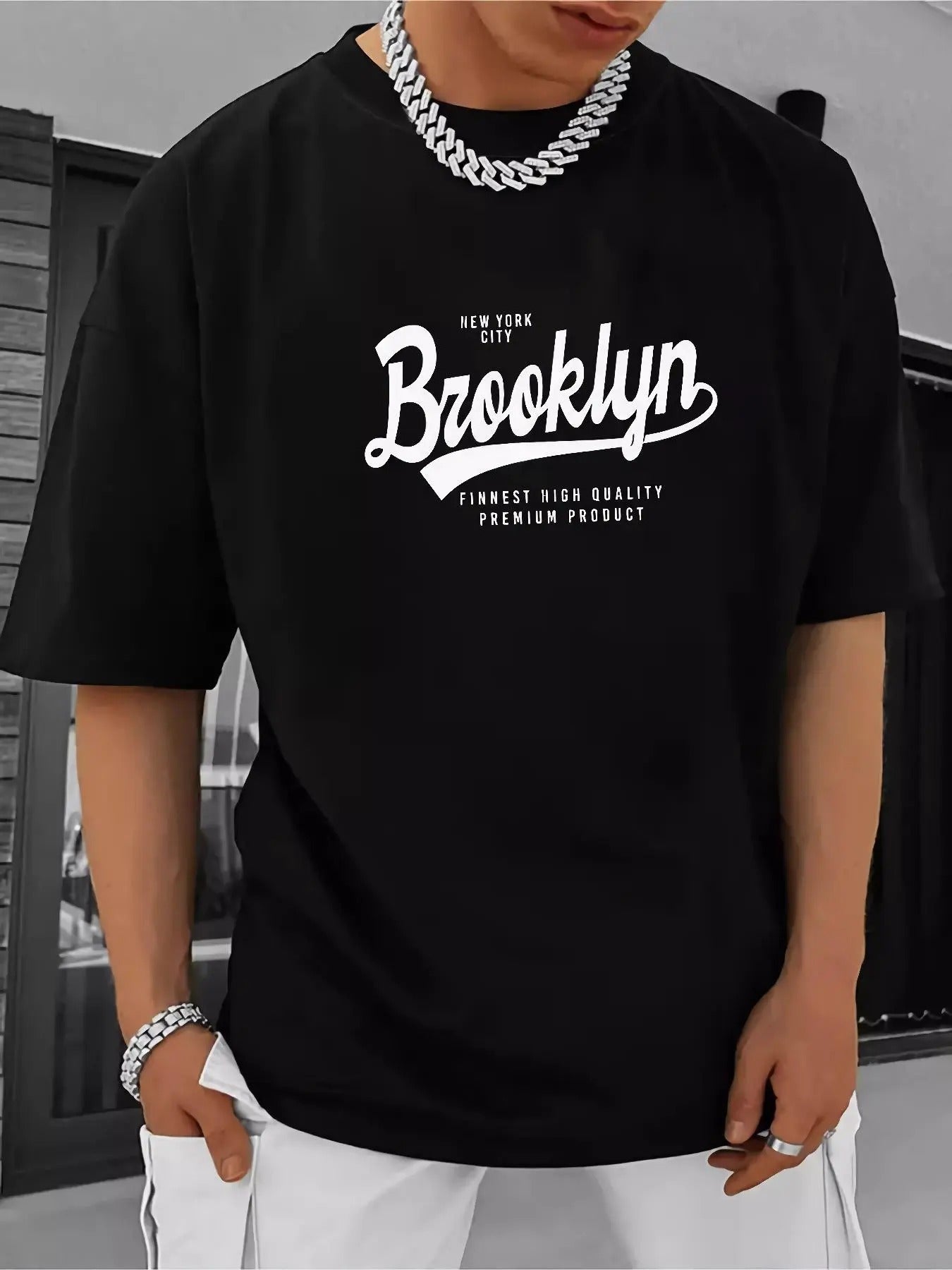 Men'WB shield Letter Graphic Print Round Neck Tee, Drop Shoulder Short Sleeve T-shirt for Men, Casual Comfy Knitting Top...